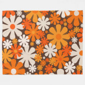 Retro-Blume 60er 70er Blumenmuster braune Orange Fleecedecke (Vorderseite (Horizontal))