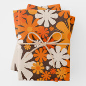 Retro-Blume 60er 70er Blumenmuster braune Orange Geschenkpapier Set (Beispiel)