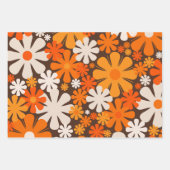Retro-Blume 60er 70er Blumenmuster braune Orange Geschenkpapier Set (Vorderseite)