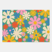 Retro Blume 60er 70er Farbige Blumenmuster Geschenkpapier Set (Vorderseite)
