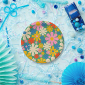 Retro-Blume 60er 70er Farbiges Blumenmuster Pappteller (Party)