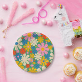 Retro-Blume 60er 70er Farbiges Blumenmuster Pappteller (Party)