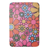 Retro-Blume 60er 70er Helles Blumenmuster Rosa Badematte (Vorderseite Vertikal)