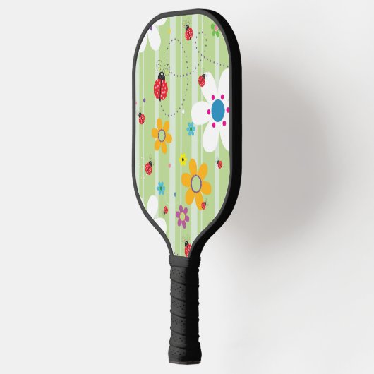 Retro Blume 60er 70er Jahre Ladybug Artwork Pickleball Schläger (Links)