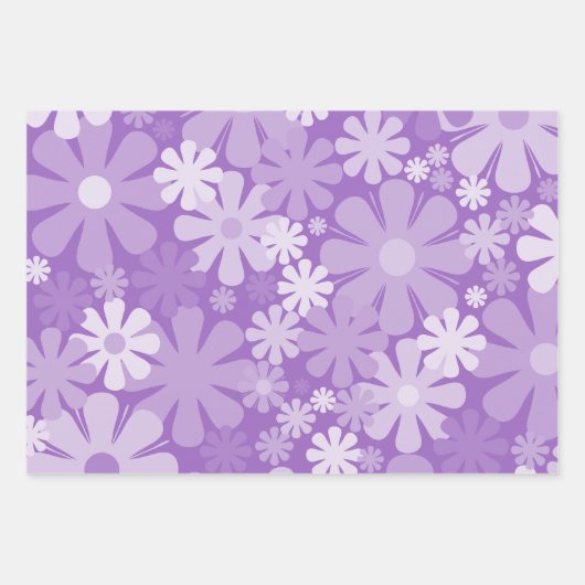 Retro Blume 60er 70er Muster Lila Geschenkpapier Set (Vorderseite 3)