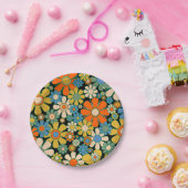 Retro Blume 60er 70er Muster Pappteller (Party)
