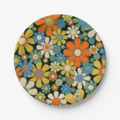 Retro Blume 60er 70er Muster Pappteller (Vorderseite)