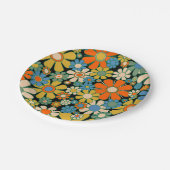 Retro Blume 60er 70er Muster Pappteller (Schrägansicht)