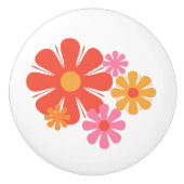 Retro-Blume 60er 70er Rosa und Gelb Keramikknauf (Vorderseite)