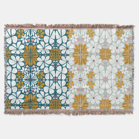 Retro-Blume 70er Groovy grünes Throw Blanket Decke (Vorderseite)