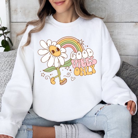 Retro-Blume 70er Vintager Regenbogen Sweatshirt