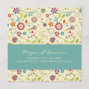 Retro-Blume ・ Aquamarin ・ Save the Date Karte