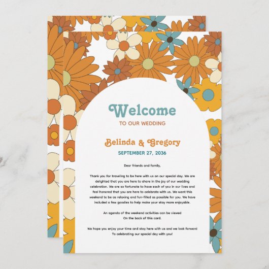 Retro-Blume, Arch-Hochzeitreise der 60er Jahre Programm (Vorne/Hinten)