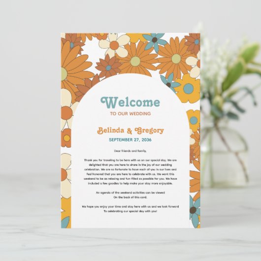 Retro-Blume, Arch-Hochzeitreise der 60er Jahre Programm (Stehend Vorderseite)