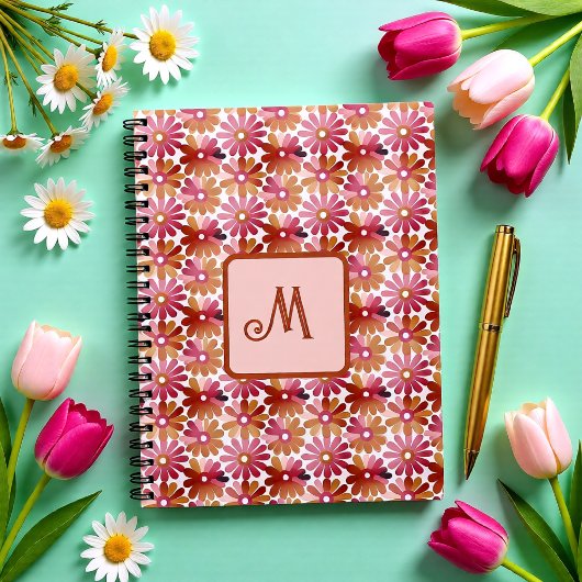 Retro-Blume ästhetisch - Mit Monogramm Notizblock