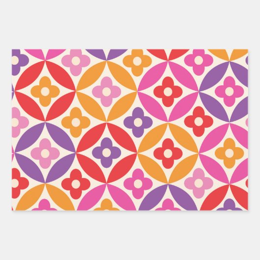 Retro-Blume auf dem Muster des Mittelzentrums Geschenkpapier Set (Vorderseite 2)