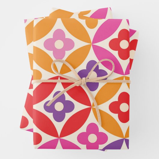 Retro-Blume auf dem Muster des Mittelzentrums Geschenkpapier Set (Beispiel)