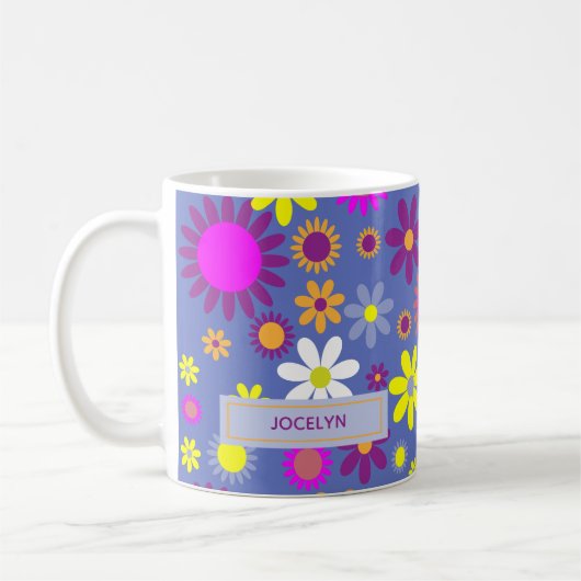 Retro-Blume auf Lila personalisierten Schleim Kaffeetasse (Links)