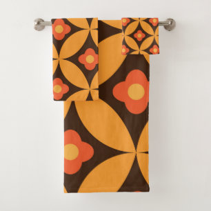 Retro-Blume auf mittelalterlichen Kreisen orange Badhandtuch Set