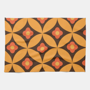 Retro-Blume auf mittelalterlichen Kreisen orange Geschirrtuch