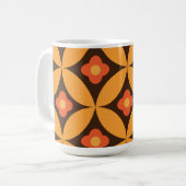 Retro-Blume auf orangefarbenen Kreisen des mittler Kaffeetasse (Vorderseite Links)