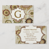 Retro-Blume, beigefarbenes Blumenmuster Monogramm Visitenkarte (Vorne/Hinten)