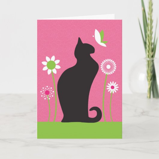 Retro Blume Black Cat Geburtstag Karte (Vorderseite)