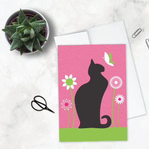 Retro Blume Black Cat Geburtstag Karte
