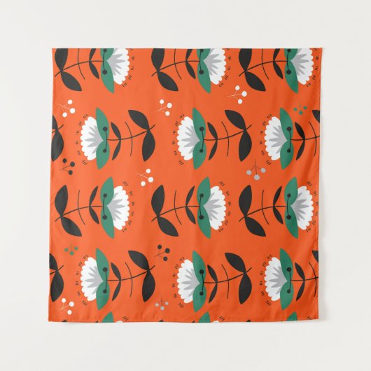 Retro-Blume, Blätter: nahtloses Muster. Wandteppich (Vorderseite (Horizontal))