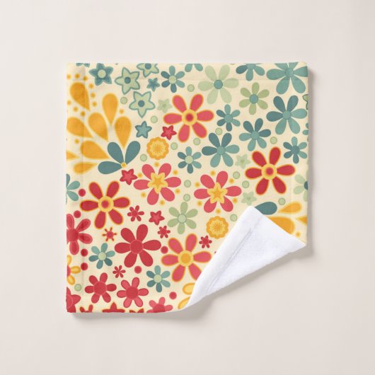 Retro, Blume, Blumenmuster Badhandtuch Set (Waschlappen)