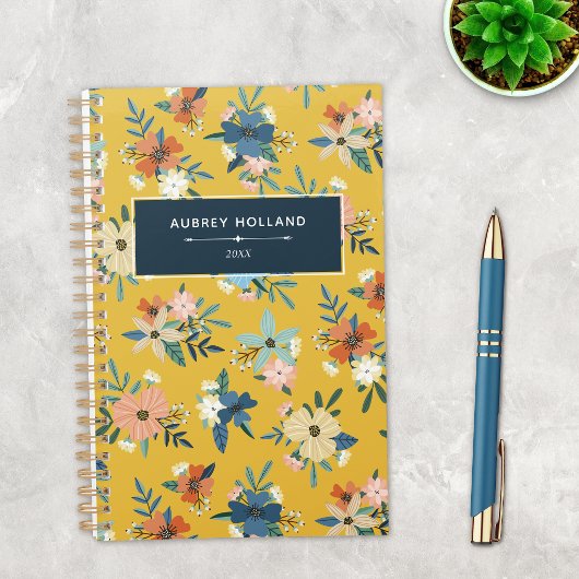 Retro-Blume Blush Yellow Blue Floral Muster Planer