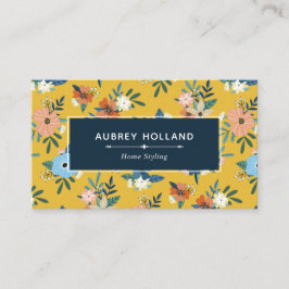 Retro-Blume Blush Yellow Blue Floral Muster Visitenkarte