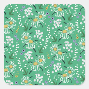 Retro-Blume, botanisches Nahtloses Muster. Quadratischer Aufkleber