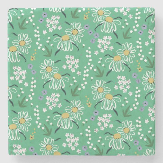 Retro-Blume, botanisches Nahtloses Muster. Steinuntersetzer (Vorderseite)