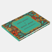 Retro Blume Brown Aquamarin Rote Blumenbäume 60er Gästebuch (Ecke)