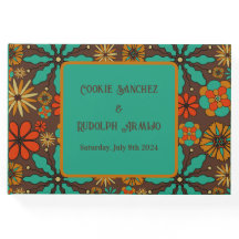 Retro Blume Brown Aquamarin Rote Blumenbäume 60er