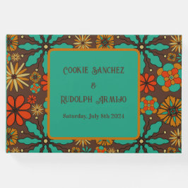 Retro Blume Brown Aquamarin Rote Blumenbäume 60er Gästebuch