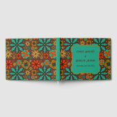 Retro Blume Brown Aquamarin Rote Blumenbäume 60er Gästebuch (Voll)