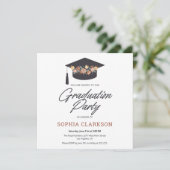 Retro Blume Cap Abschluss Einladung (Stehend Vorderseite)