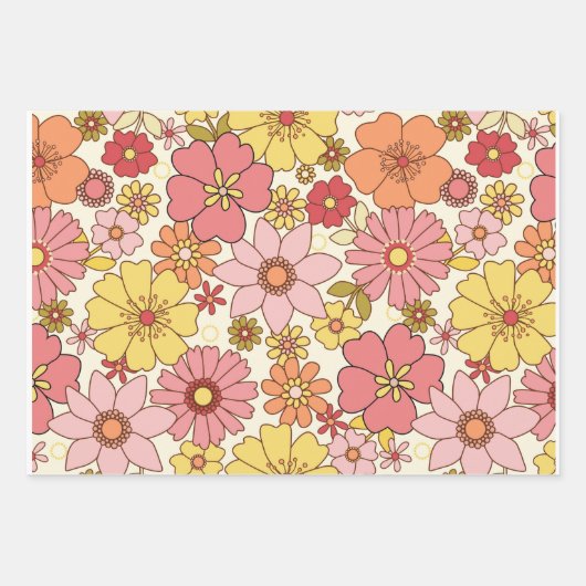 Retro-Blume der 60er Jahre - 3 Blatt Set (Vorderseite)