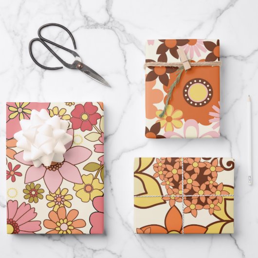 Retro-Blume der 60er Jahre - 3 Blatt Set (Vorderseite)