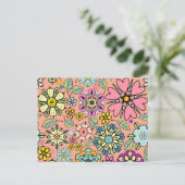 Retro-Blume der Frühjahrssaison - Nahtloses Muster Postkarte (Stehend Vorderseite)