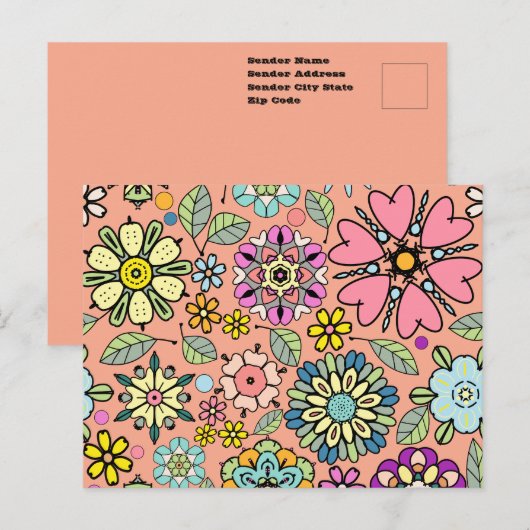 Retro-Blume der Frühjahrssaison - Nahtloses Muster Postkarte (Vorne/Hinten)