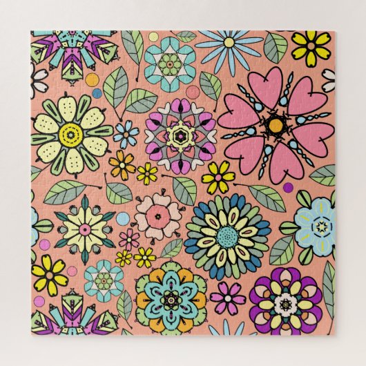 Retro-Blume der Frühjahrssaison - Nahtloses Muster Puzzle (Vertikal)