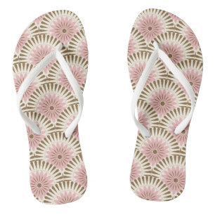 Retro-Blume des Sonnenaufgangs - rosa und braun Badesandalen
