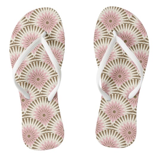 Retro-Blume des Sonnenaufgangs - rosa und braun Badesandalen (Fußbett)