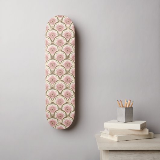 Retro-Blume des Sonnenaufgangs - rosa und braun Skateboard (Wandkunst)