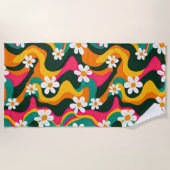 Retro-Blume Farbenfrohe 70er Hippie Muster Strandtuch (Vorderseite)