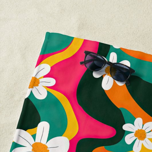 Retro-Blume Farbenfrohe 70er Hippie Muster Strandtuch (Beispiel)