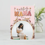 Retro Blume farbenfrohe Mama zum Foto Kinderdusche Einladung (Stehend Vorderseite)